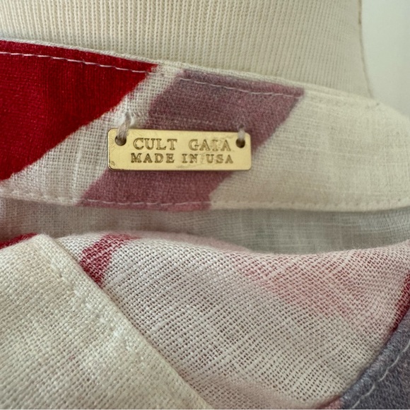 Cult Gaia Watercolor Print Tie Front Linen Top M - Picture 6 of 6